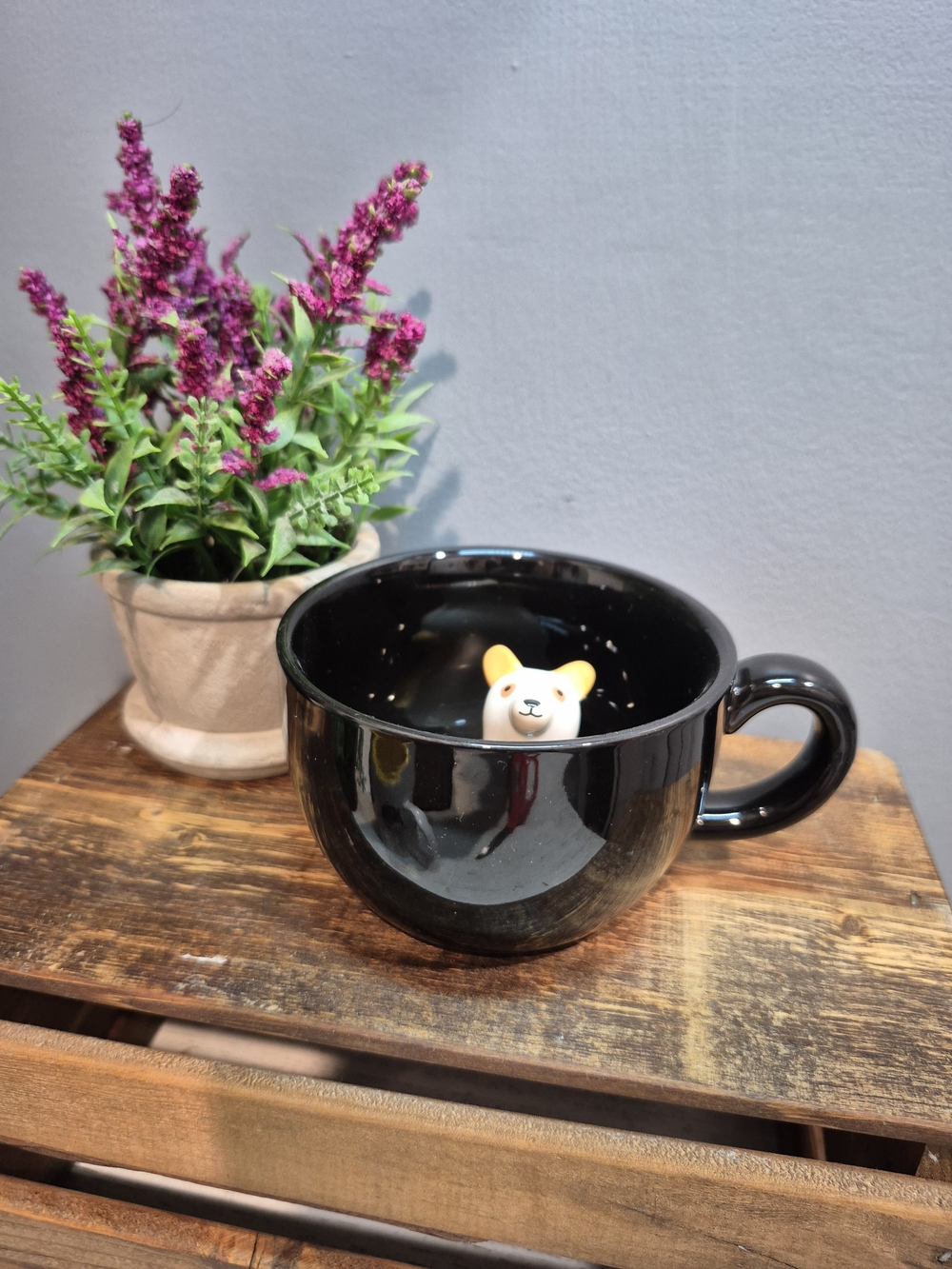 Indigo Black Ceramic "Cole Corgi" Peekaboo Hidden Animal Mug